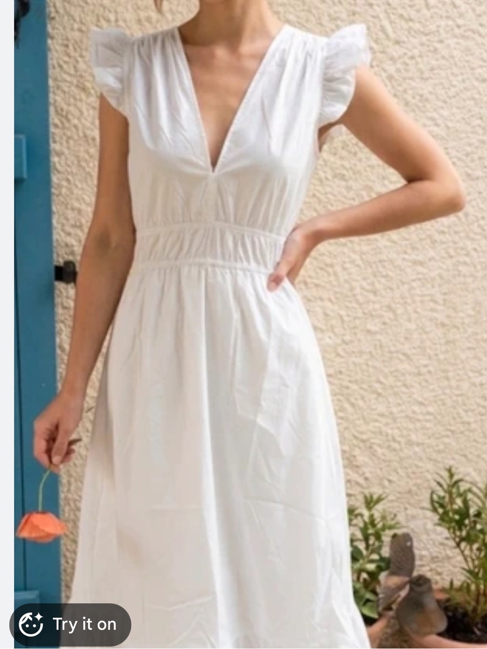 NWT White V-Neck Midi Dress Size S
